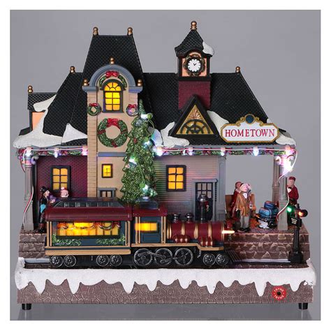 Illuminated and animated Christmas village train station | online sales on HOLYART.com