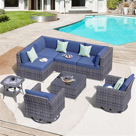 Hooowooo Messi Grey Piece Wicker Outdoor Patio Conversation Sofa Set