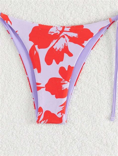 Conjunto De Bikini Sexy Con Estampado Floral Cuello De Halter Y