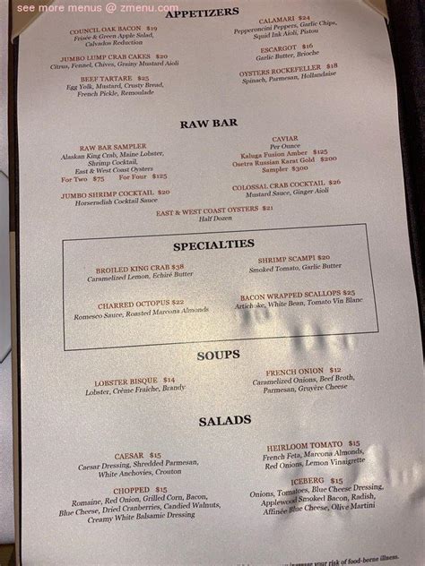 Menu at Council Oak steakhouse, Hollywood