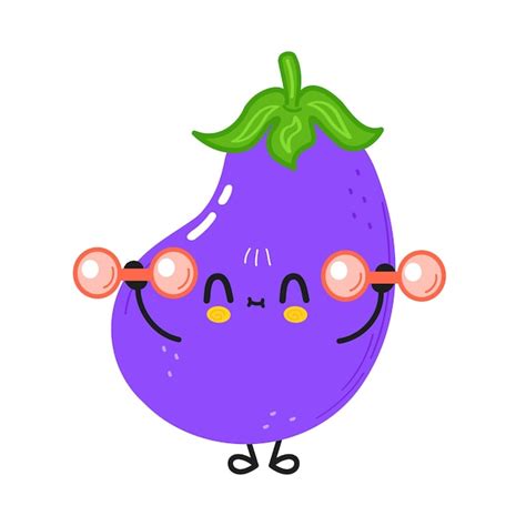 Premium Vector Cute Funny Eggplant Character With Dumbbells