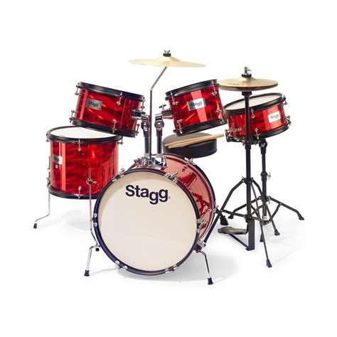 Stagg 5pc 16 Junior Drum Kit With Hardware And Throne Red Gear4music