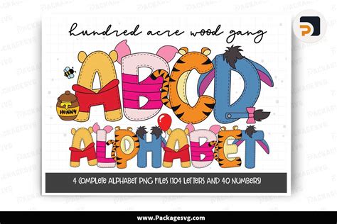 Winnie The Pooh Doodle Alphabet Bundle Cartoon Cliparts Png Package Svg