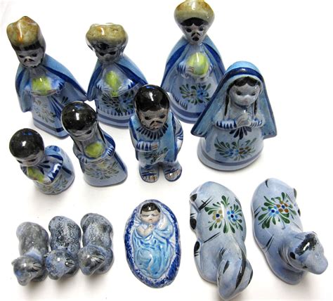 Vintage Nativity Set Jalisco Tonala Blue Mexican Ceramic Folk Etsy