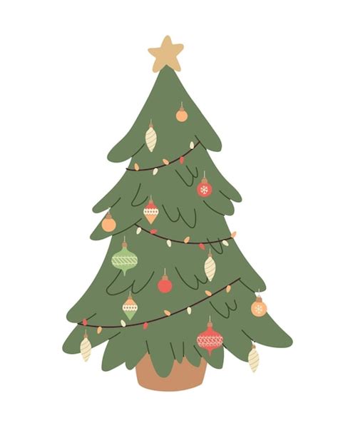 Premium Vector Christmas Tree With Decoration And Lights New Year