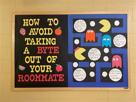 Roommate Tips Pac Man Ra Board Diy Bulletin Board Nutrition Bulletin Boards Res Life