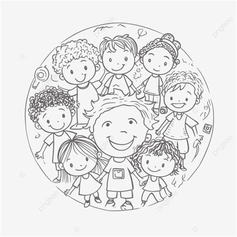 Doodle On Child Of People And Color In Outline Sketch Drawing Vector