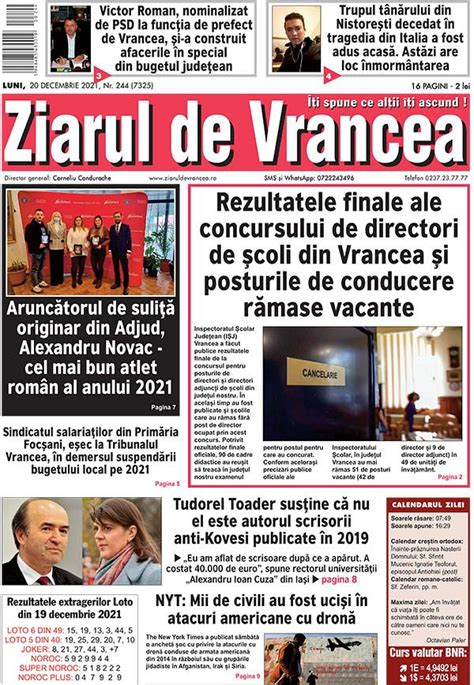 Prima Pagină A Ediției Print De Astăzi 20 Decembrie 2021