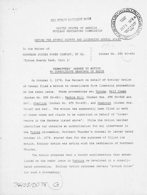 Fillable Online Response To Motion To Consolidate Hearings On Radon