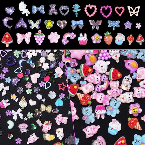 Amazon 330Pcs Assorted Pink 3D Nail Charms Multi Shapes Heart