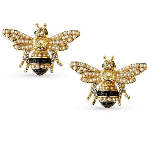 gold plated bejewelled pearl bee stud earrings