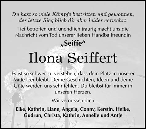 Traueranzeigen Von Ilona Seiffert Abschied Nehmen De