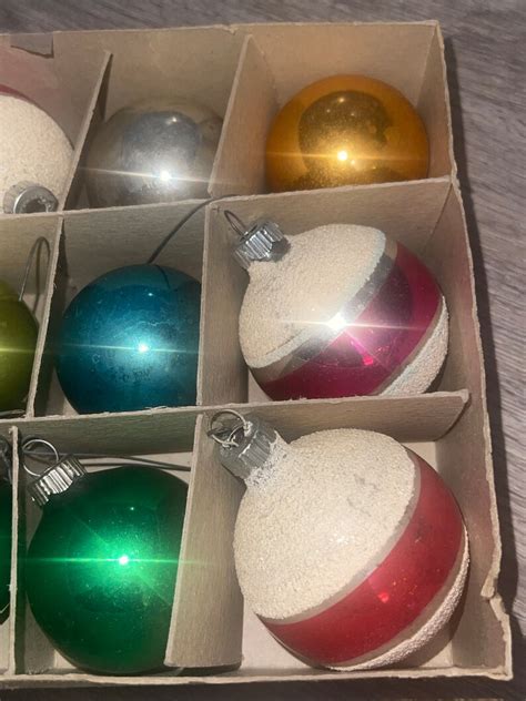 Vintage S Shiny Brite Mica Stripe Christmas Tree Ornaments Etsy