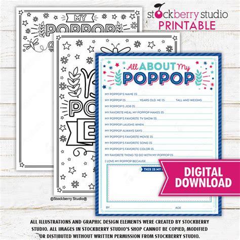 All About My Poppop Fathers Day Questionnaire Coloring Page Survey