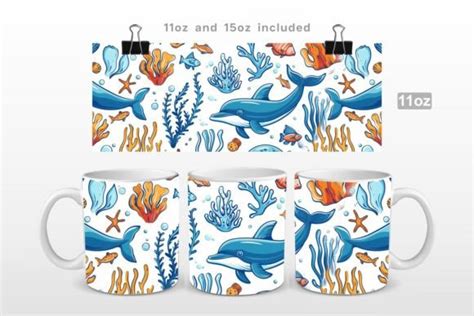 Coral Reefs And Dolphin Doodles Mug Wrap Graphic By Universtock