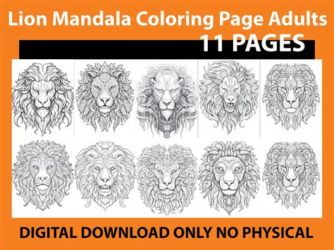 Mandala Lion Coloring Page Adults 11 Pages Printable File Digital ...