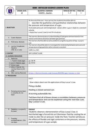 GAY LUSSAC S LAW LESSON PLAN PDF