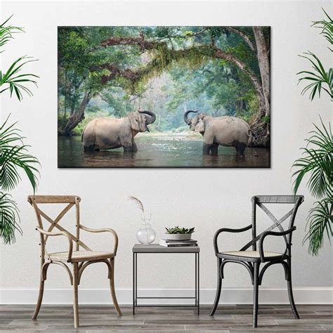 Bathing Elephants Multi Panel Canvas Wall Art Elephantstock