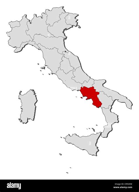 Mapa político de Italia con las varias regiones donde se resalta de