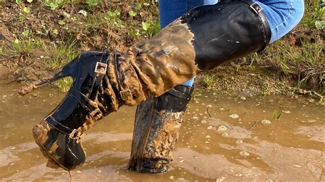 Girl Stuck In Mud With Her High Heel Boots Mud Girl Wet Feet Muddy