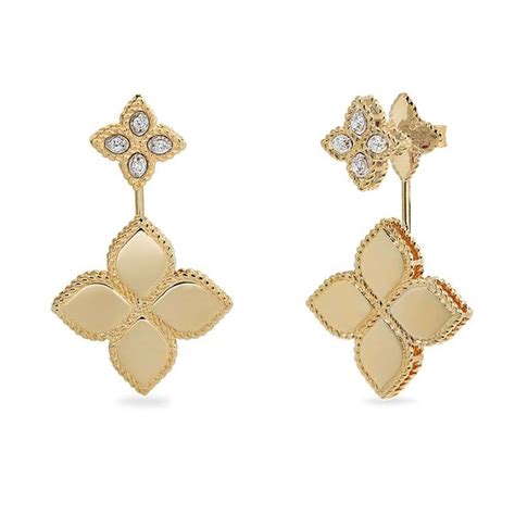 Roberto Coin Princess Flower Yellow Gold Earrings With Diamonds