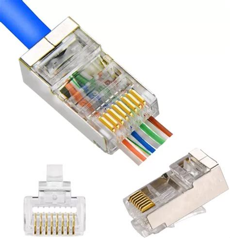 Ficha Blindada Plug Cat 6 Pasante Rj45 8c Ftp Utp X50 Unid