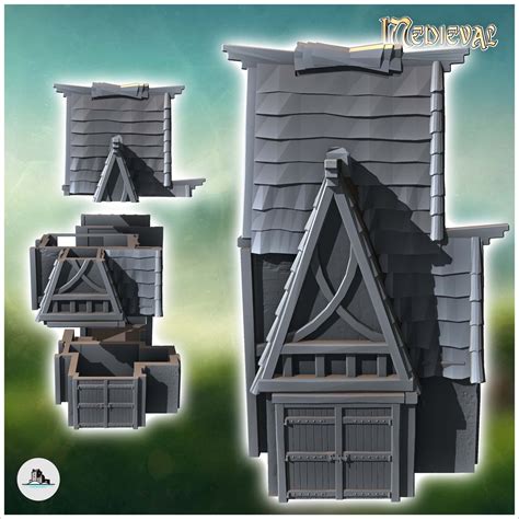 Medieval house with large open interior barn (11) - Wargaming3D