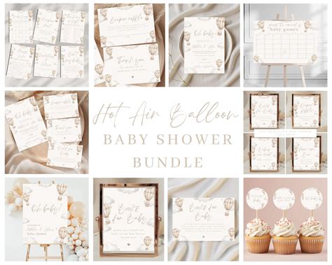 Neutral Hot Air Balloon Baby Shower Bundle Printable Digital Etsy