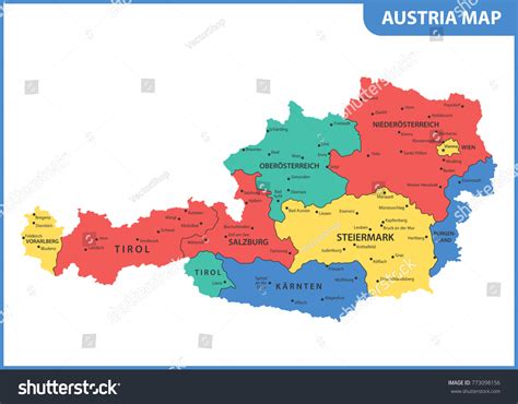 Detailed Map Austria Regions States Cities Stock Illustration 773098156 ...