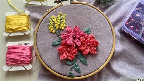 Dimensional embroidery flower tutorial for beginner with popcorn lazy ...