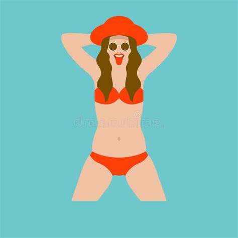 Beautiful Woman In Red Bikini Vector Illustration Flat Stock Vector Illustration Of Isolated