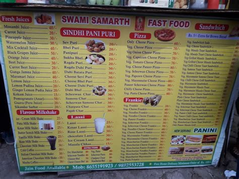 Menu At Shri Swami Samarth Fast Food Mumbai Rfr Ff