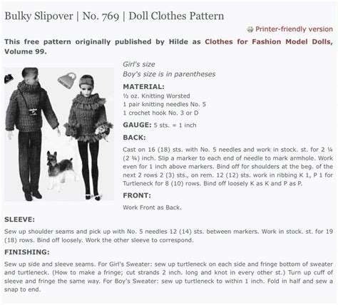 Pin By Shirley Williams On Barbie Knitting Patterns Barbie Knitting