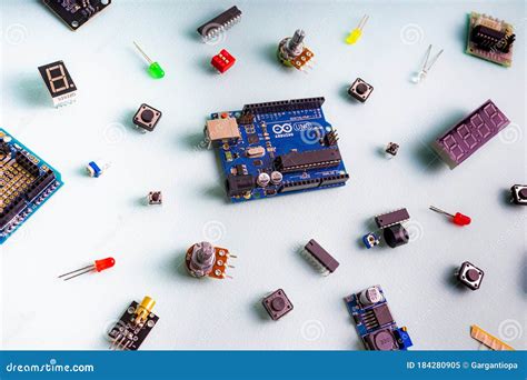 Arduino UNO Board and Components on Light Background Editorial Image ...