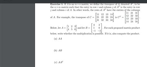 Solved Exercise 1 If A Is An Mxn Matrix We Define The