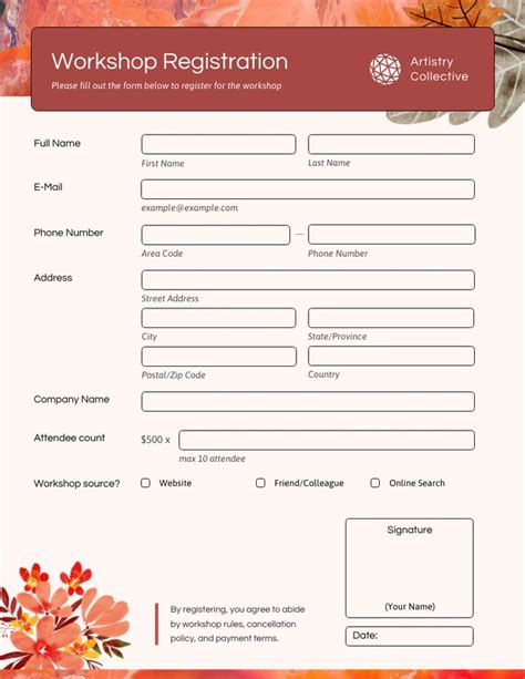 Workshop Registration Form Sample Template Venngage