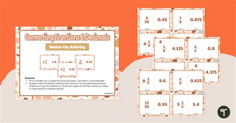 Converting Fractions And Decimals Match Up Activity Teach Starter