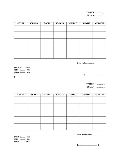 Tabel Kalender Pdf