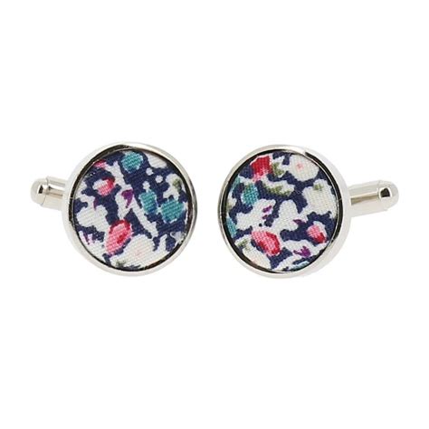 Bouton De Manchette Liberty Bleu Marine Rose Et Blanc