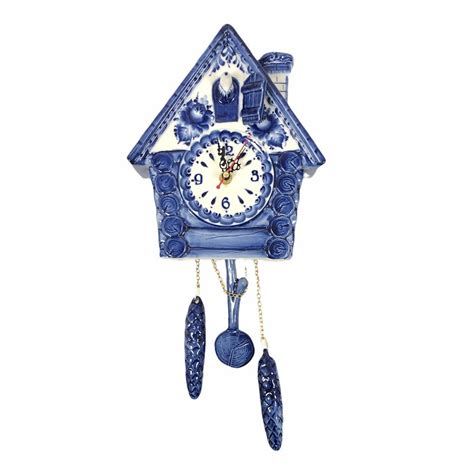 Часы настенные "Кукушка" 21х9х25 см гжель фарфор ручная работа сделано ...