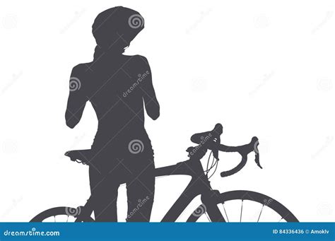 Schattenbild Der Frau Mit Einem Fahrrad Stock Abbildung Illustration