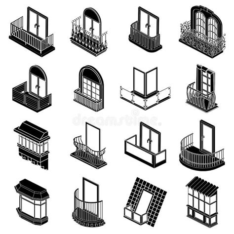 Balcony Window Forms Icons Set Simple Style Stock Vector