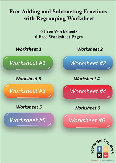 6 Free Adding and Subtracting Fractions with Regrouping Worksheet