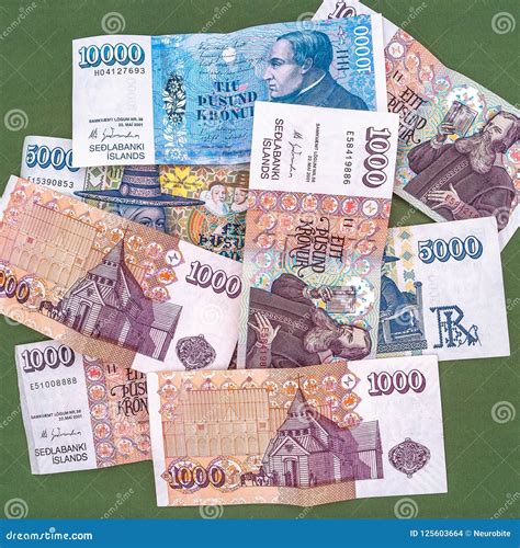 Pot of Icelandic Krona Banknotes Laying on Green Carpet As a Background ...