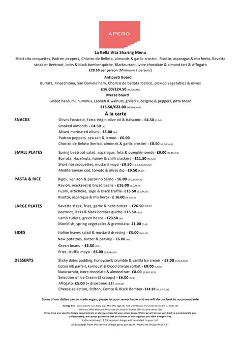 Menus 2023 - Apero Restaurant in London | TheFork