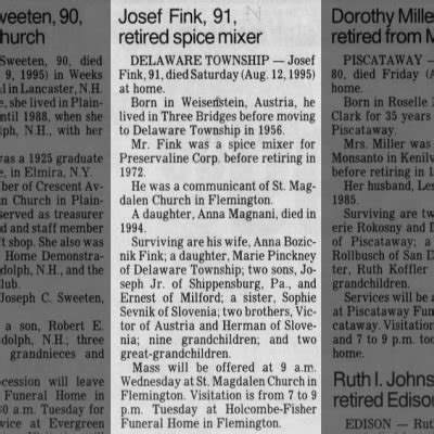 Obituary For Josef Fink Aged 91 Newspapers