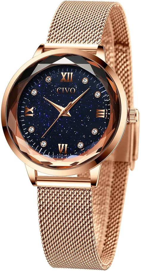 Civo Relojes Mujeres Oro Rosa Impermeable De Acero Inoxidable Reloj