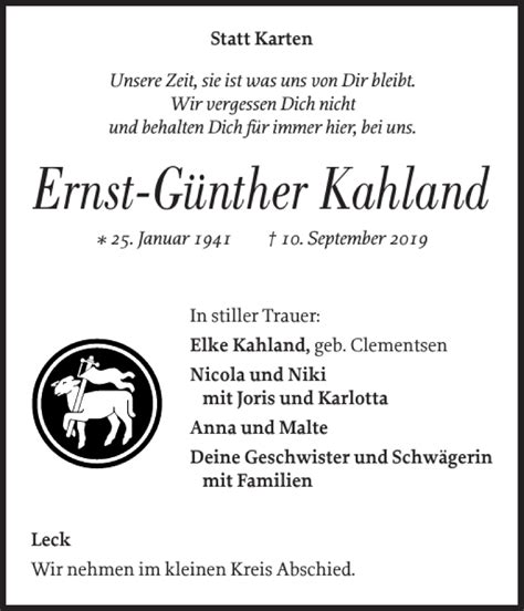 Traueranzeigen von Ernst Günther Kahland sh z Trauer