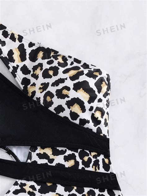 Shein Swim Summer Beach Leopard Print Cut Out One Shoulder One Piece