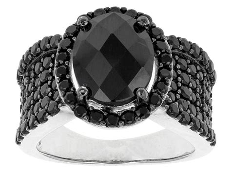 Ctw Oval And Round Black Spinel Sterling Silver Ring Black